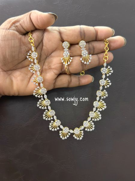 Classy Diamond Look Alike Designer Short and Simple Necklace with Earrings!!!!