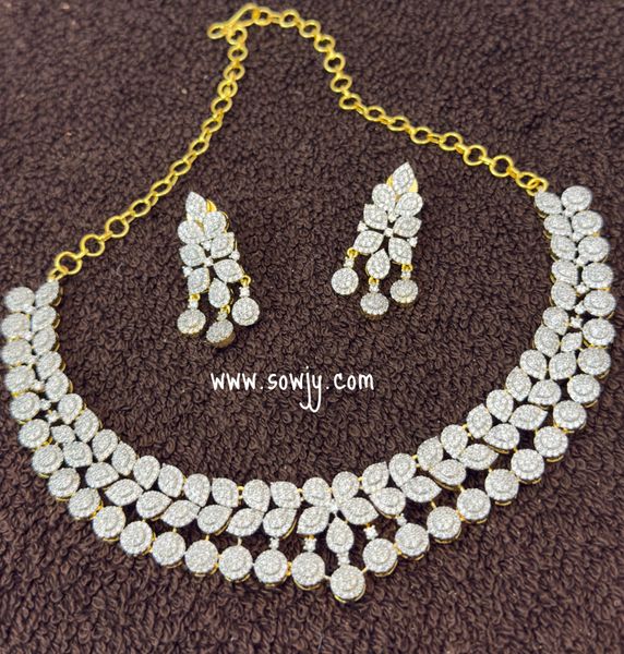 Classy Diamond Replica Designer Broad (Not Too Broad) Necklace with matching Earrings!!!