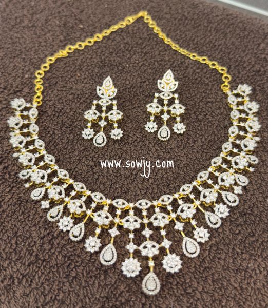 Lovely Intricate Designer Diamond Look Alike Neckpiece with Matching Lovely Earrings-Just Like Real Diamond Set!!!