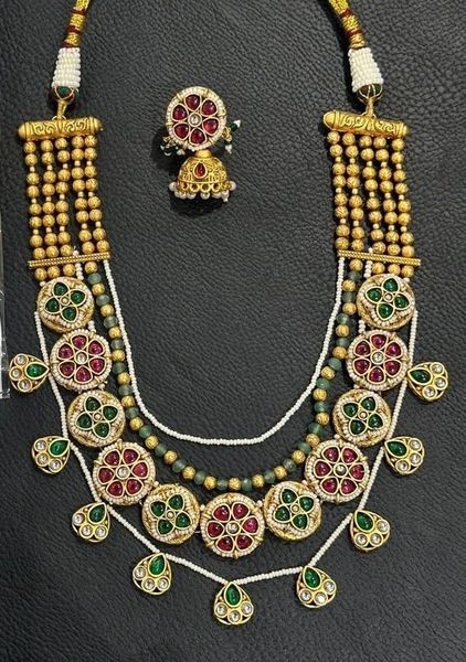 Classy Rajwadi Style Short Layer necklace with Kundan Stones and Matching Jhumkas!!!