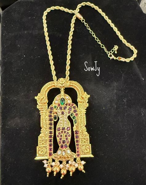 Beautiful Goddess Meenakshi Real Kemp Stone Big Pendant In Gold Finish and In Designer Short Chain-NO EARRINGS!!!!