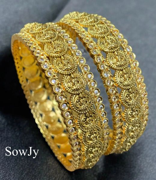 Beautiful Lakshmi Coin Broad Bangles with White Stones Set of 2- Size 2.8!!!!