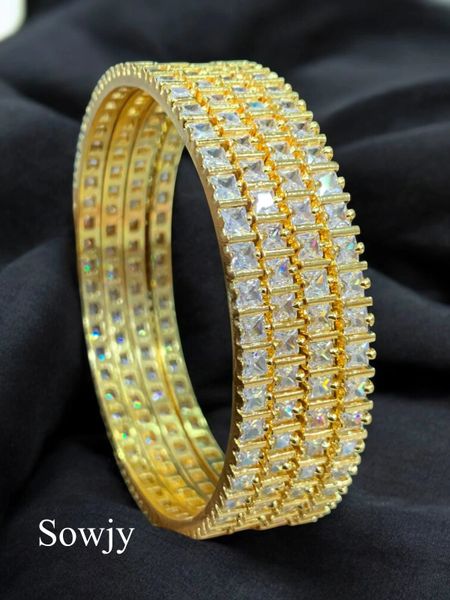 Lovely Gold Look Alike White Uncut AD Stone Bangles-Set of 4-Size 2.6!!!!