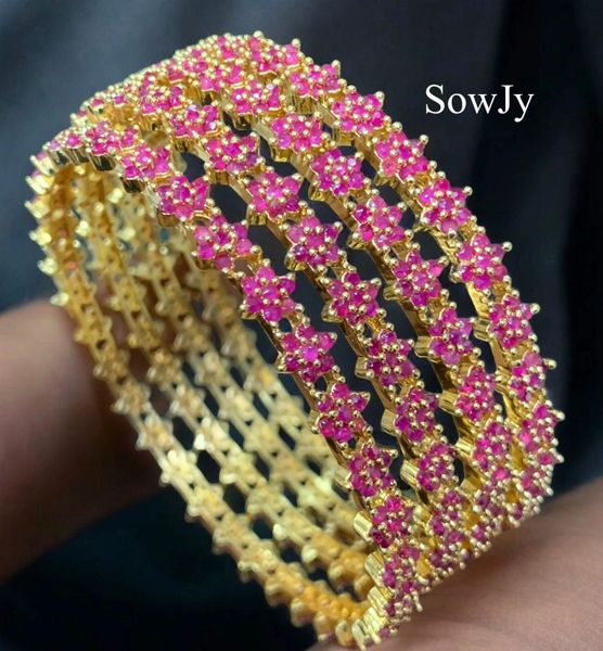 Beautiful Star Design Full Ruby Stones Bangles-Set of 4- Size 2.6!!!