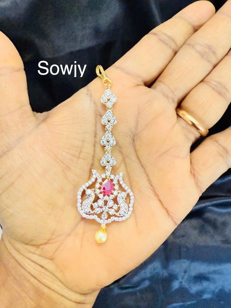Lovely Gold Finish Diamond Look Alike Tikka- Ruby Stone-Design3!!!