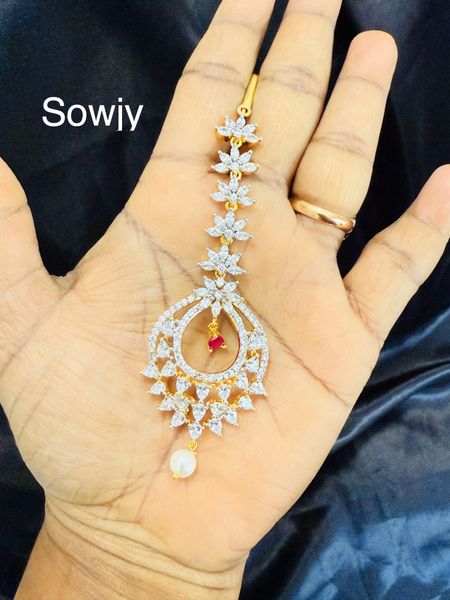 Lovely Gold Finish Diamond Look Alike Tikka- Ruby Stone-Design4!!!