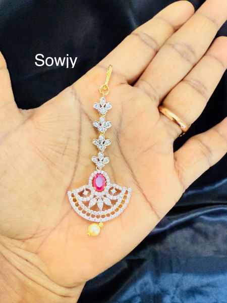 Lovely Gold Finish Diamond Look Alike Tikka- Ruby Stone-Design5!!!