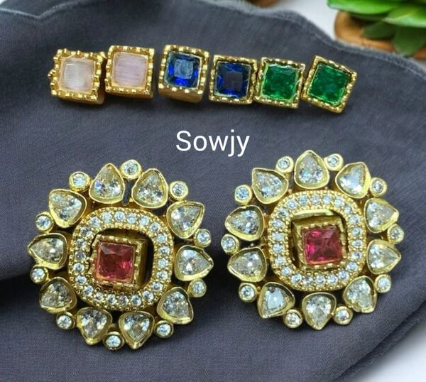 Changeable Stone Uncut AD Stone Sunflower Designer Earrings!!!