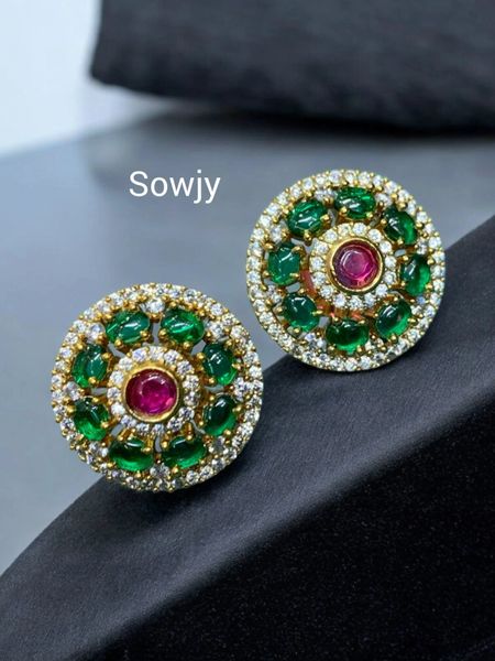 Lovely AD Stone Designer Studs/Earrings- Green !!!