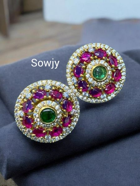 Lovely AD Stone Designer Studs/Earrings- Red !!!