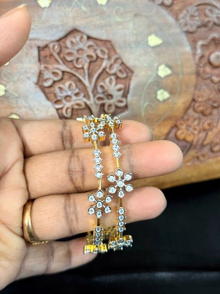 Star Designer Gold Diamond Look Alike Bangles-Set of 2-Size 2.4