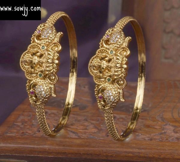 Nakshi (3D Embossed) Design Lakshmi Peacock Set of 2 Bangles- Size 2.4