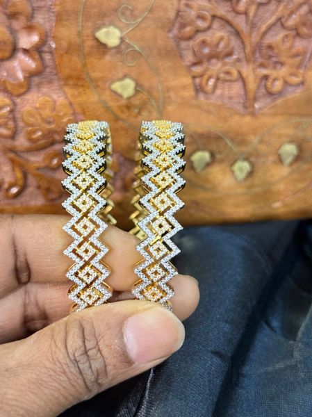 Zig Zag Pattern Gold Diamond look ALike Bangles- Set of 2-Size 2.4
