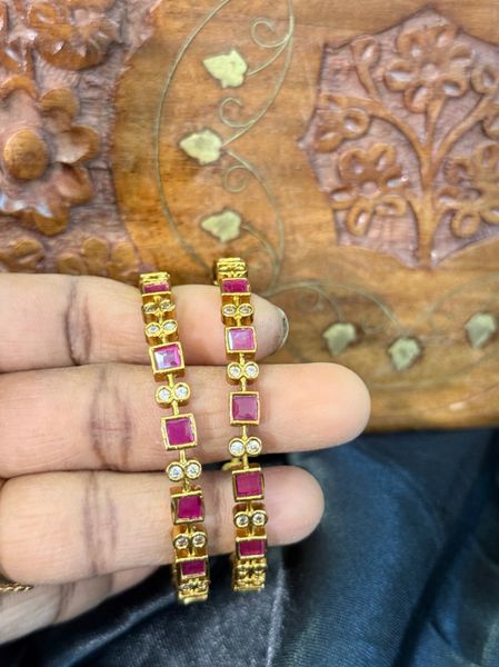 Ruby Stone Gold Look Alike Bangles-Set of2-size2.4