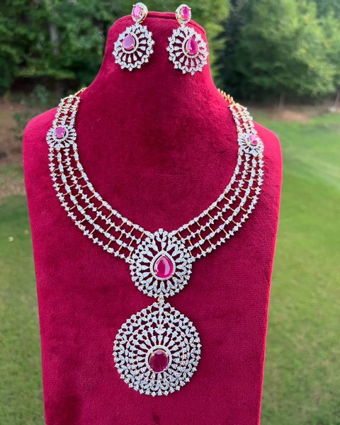 Very Grand Designer Diamond Detatchable Pendant Necklace with Matching Earrings- Red!!!!