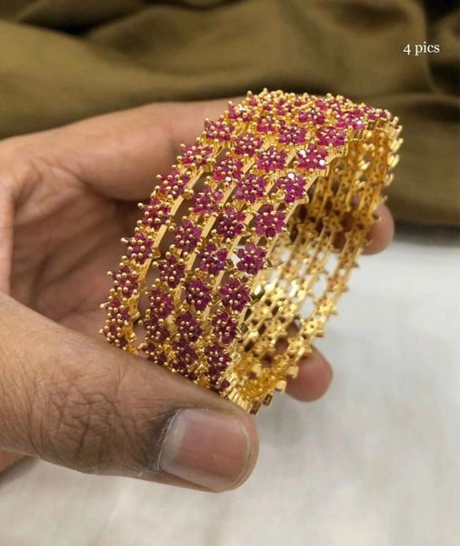 Beautiful Star Design Full Ruby Stones Bangles-Set of 4- Size 2.8!!!