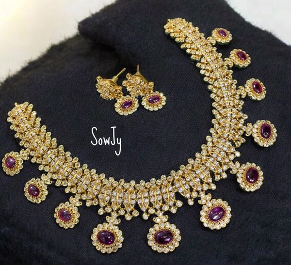 Beautiful Ruby Red AD Stones Gold Look Alike Necklace with Earrings!!!