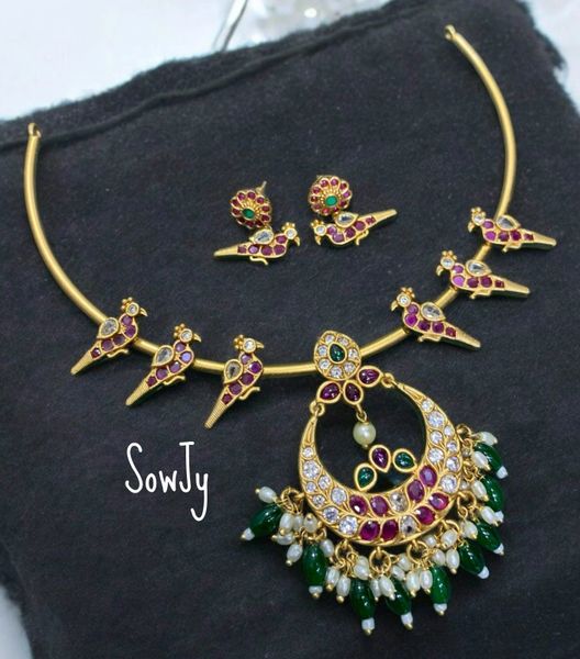 Lovely Kante Necklace with Chaandbali Pendant with Kemp and AD Stones and Matching Small Earrings!!!