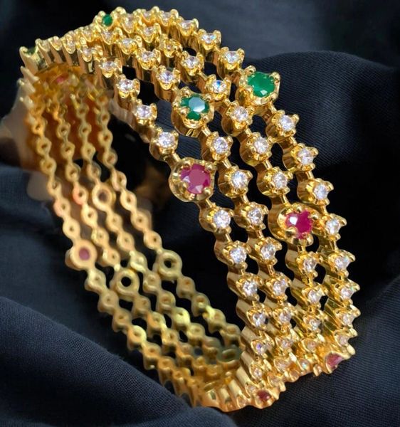 Classy Sleek Gold AD Stone Bangles-Set of 4-Size2.6!!!