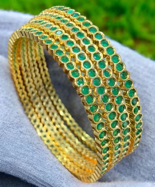 Lovely Kemp Stone Gold Look Alike Bangles-Set of 4-Emerald-Size2.6!!!!