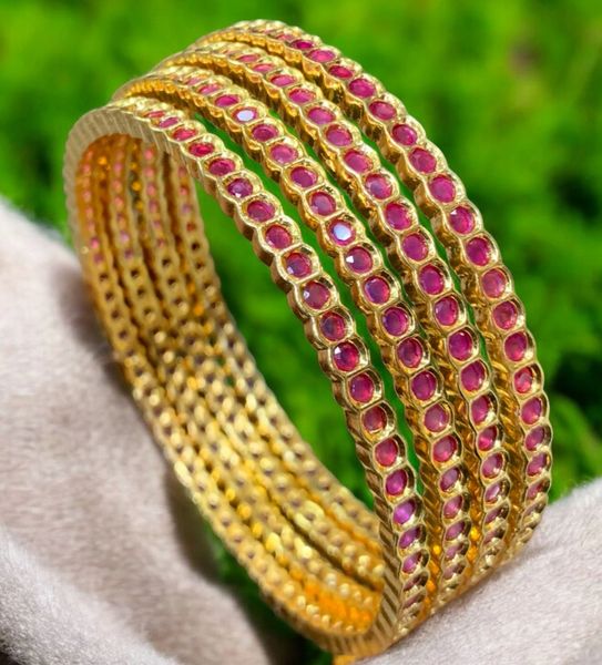 Lovely Kemp Stone Gold Look Alike Bangles-Set of 4-Ruby-Size2.6!!!!
