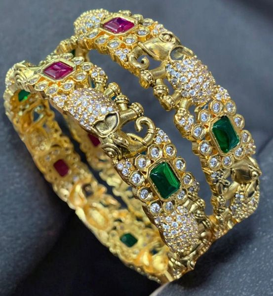 Gold AD Stone Elephant Designer Big Bangles-Set of 2-Size2.6!!!!