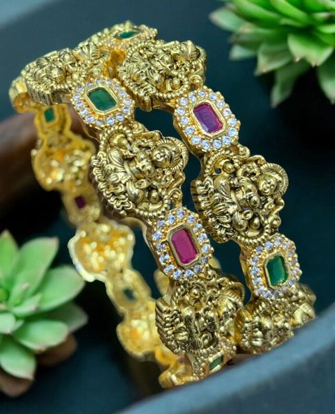Gold AD Stone Lakshmi Designer Big Bangles-Set of 2-Size2.6!!!!