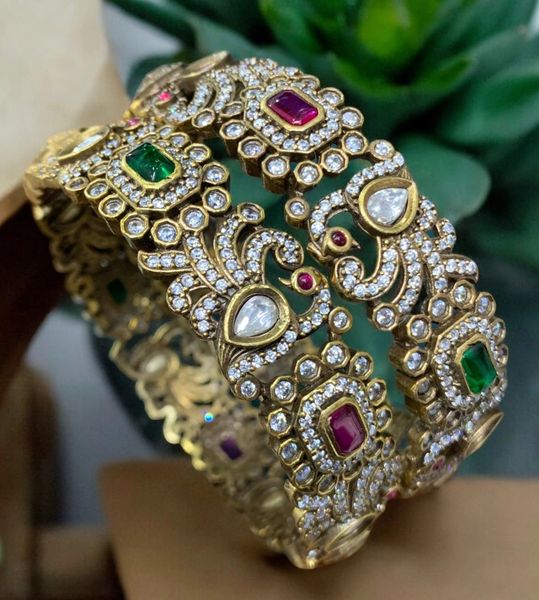 Lovely Victorian Finish Grand Kundan Stones Bangles-Set of 2-Size 2.6!!!