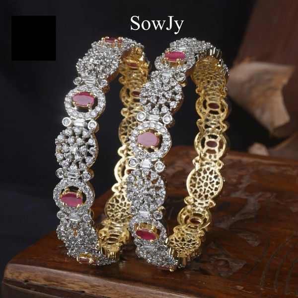 Grand Designer Broad Gold Diamond Look Alike Floral Designer Bangles-Ruby-Size 2.4