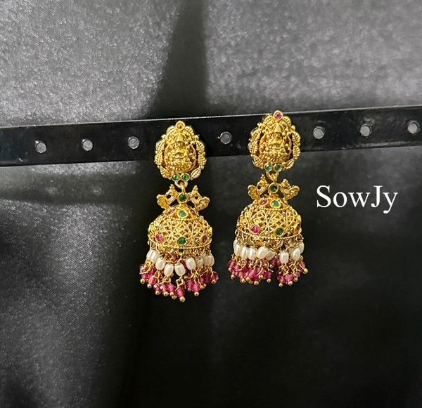 Lovely Lakshmi Peacock Small to medium Size Jhumkas- Just Like Gold-Ruby!!!