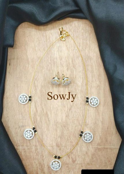 Diamond Look Alike Gold Finish Pendant Set in Invisible Chain with Earrings- Design 8!!!