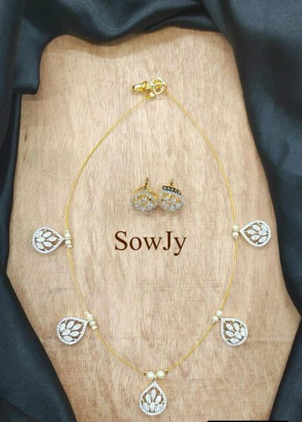 Diamond Look Alike Gold Finish Pendant Set in Invisible Chain with Earrings- Design 9!!!