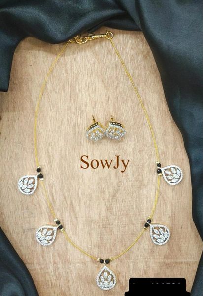 Diamond Look Alike Gold Finish Pendant Set in Invisible Chain with Earrings- Design 10!!!