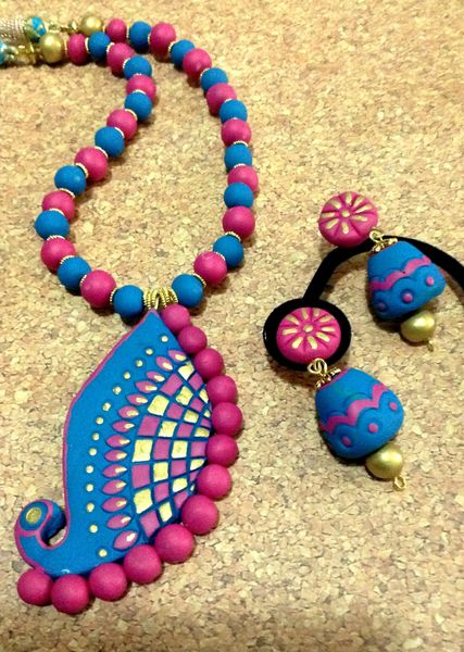 Blue and Pink neckSet in Polymer Clay!!!!!