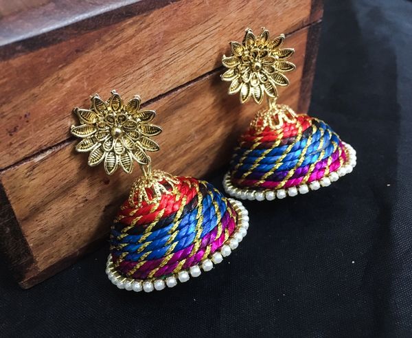 MultiColored Thread Large Sized Jhumka with Floral STuds!!!!!