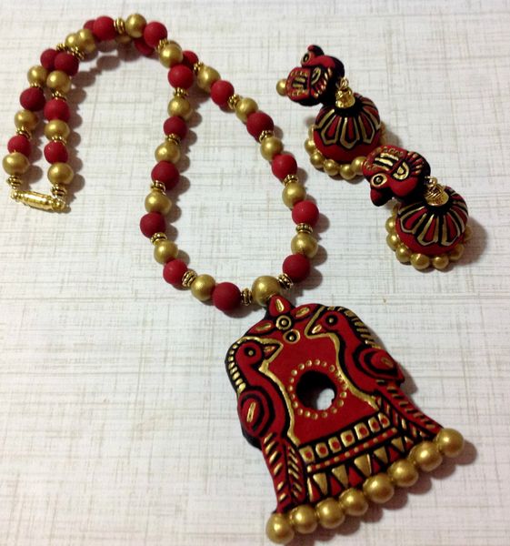 Twin Birds Peacock in Red and Gold with Peacock Jhumkas!!!!!