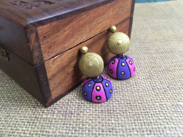 Dual Shade Medium Sized Terracotta Jhumkas- Pink and Purple !!!!