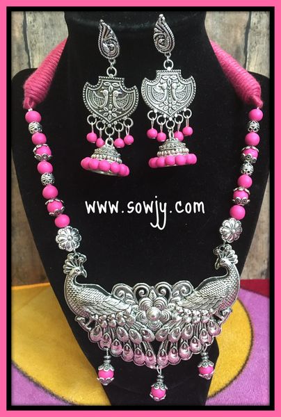 Grand Designer Peacock Big Pendant with Long peacock Jhumkas in Pinl Shades!!!!!