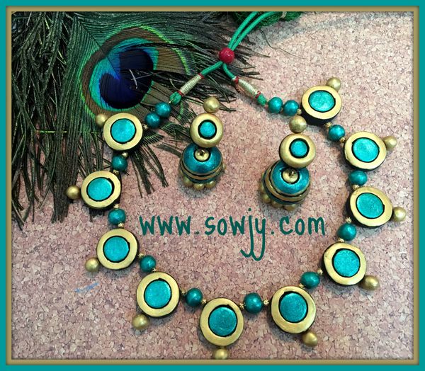 Simple Gold and Green terracotta Choker Set with medium Sized Jhumkas!!!!