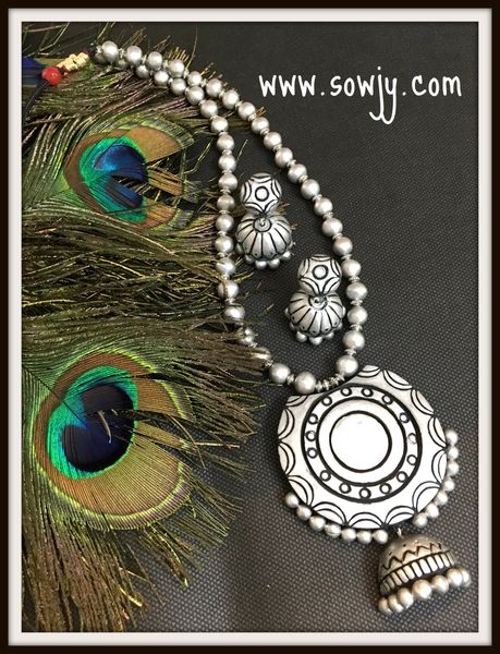 Grand Big Sized Terra-cotta pendant Set with Jhumkas in Silver!!!!!