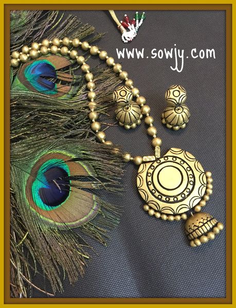Grand Big Sized Terra-cotta pendant Set with Jhumkas in Gold!!!!!