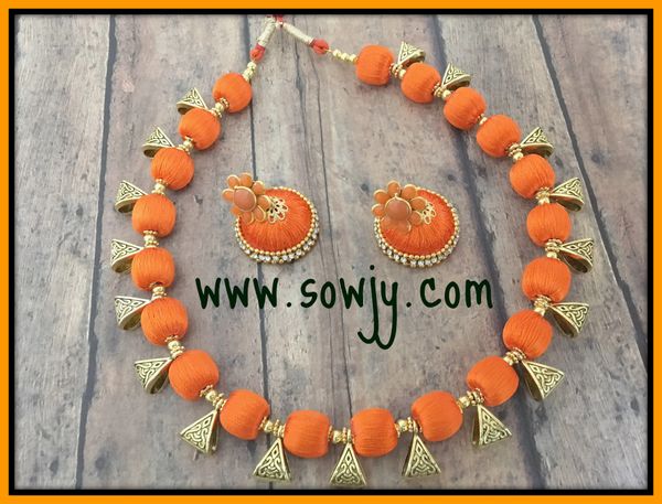 Simple Orange Silk Thread Choker Set with Medium Sized Silk Thread Jhumkas!!!!