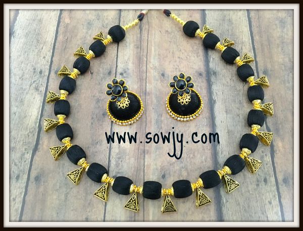 Simple Black Shaded Shaded Silk Thread Choker Set with Medium Sized Silk Thread Jhumkas!!!!