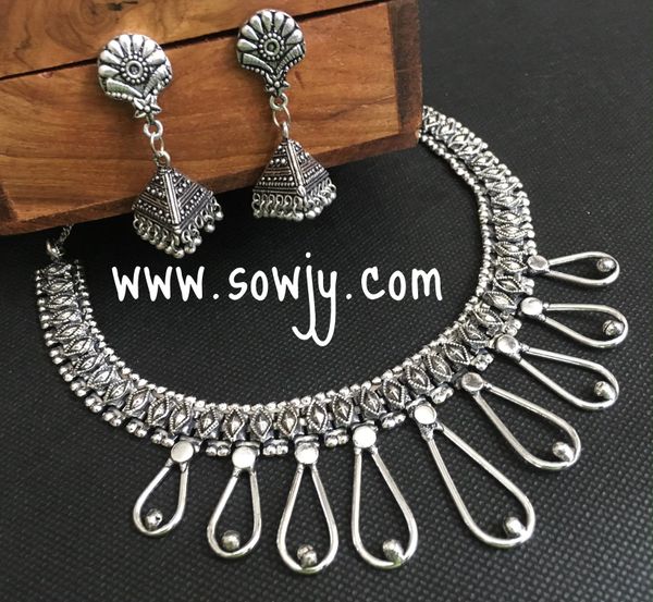 Trendy Oxidised Tear Drops Necklace Set with Conical Oxidised Jhumkas!!!!!
