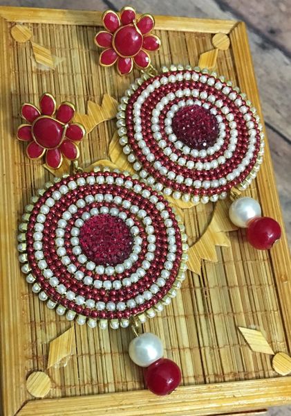 Grand Light weighted party Wear Earring in Red and Pearl!!!!