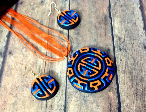 Metallic Blue and Orange Pendant Set Combo!!!!