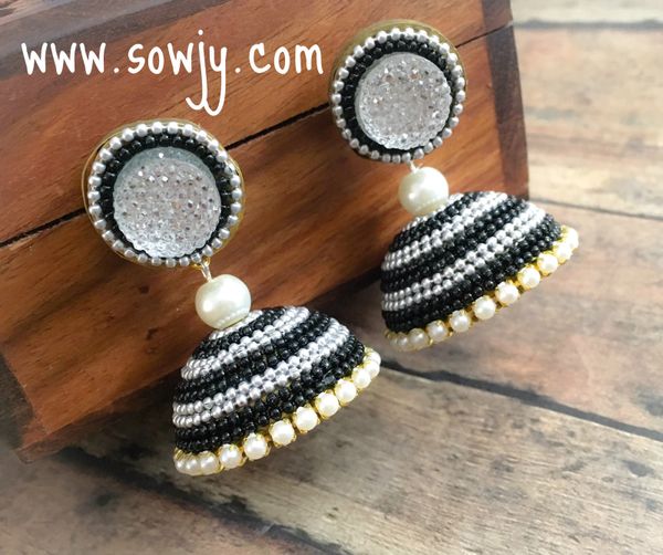 Grand Paper Quilled Jhumkas in Black and Silver- Size Large!!!
