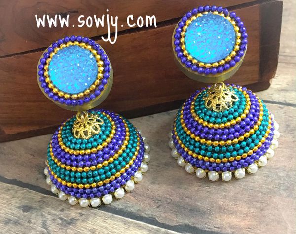 Grand Paper Quilled Jhumkas in Light and Dark Blue- Size Large!!!