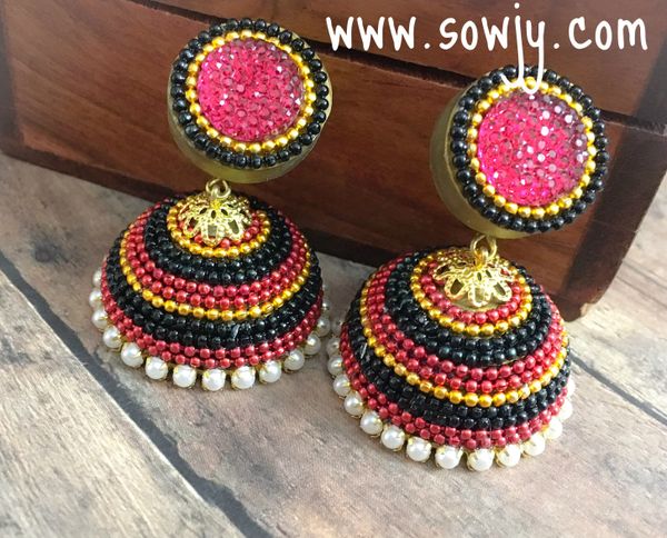 Grand Paper Quilled Jhumkas in Red and Black- Size Large!!!