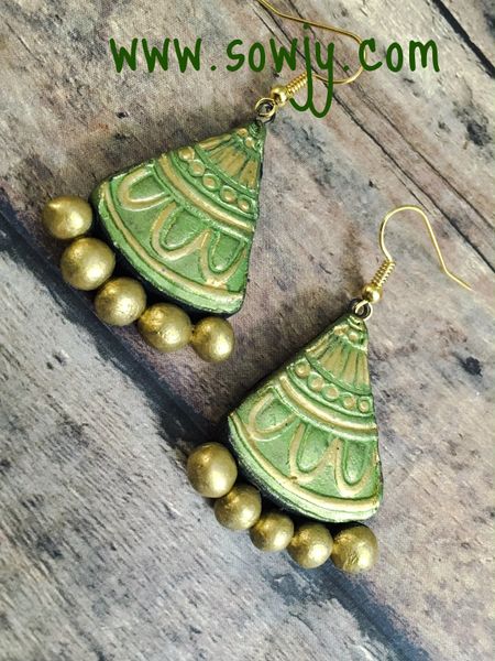 Daily Wear Triangular Terracotta Earrings- Light Green Shade!!!!